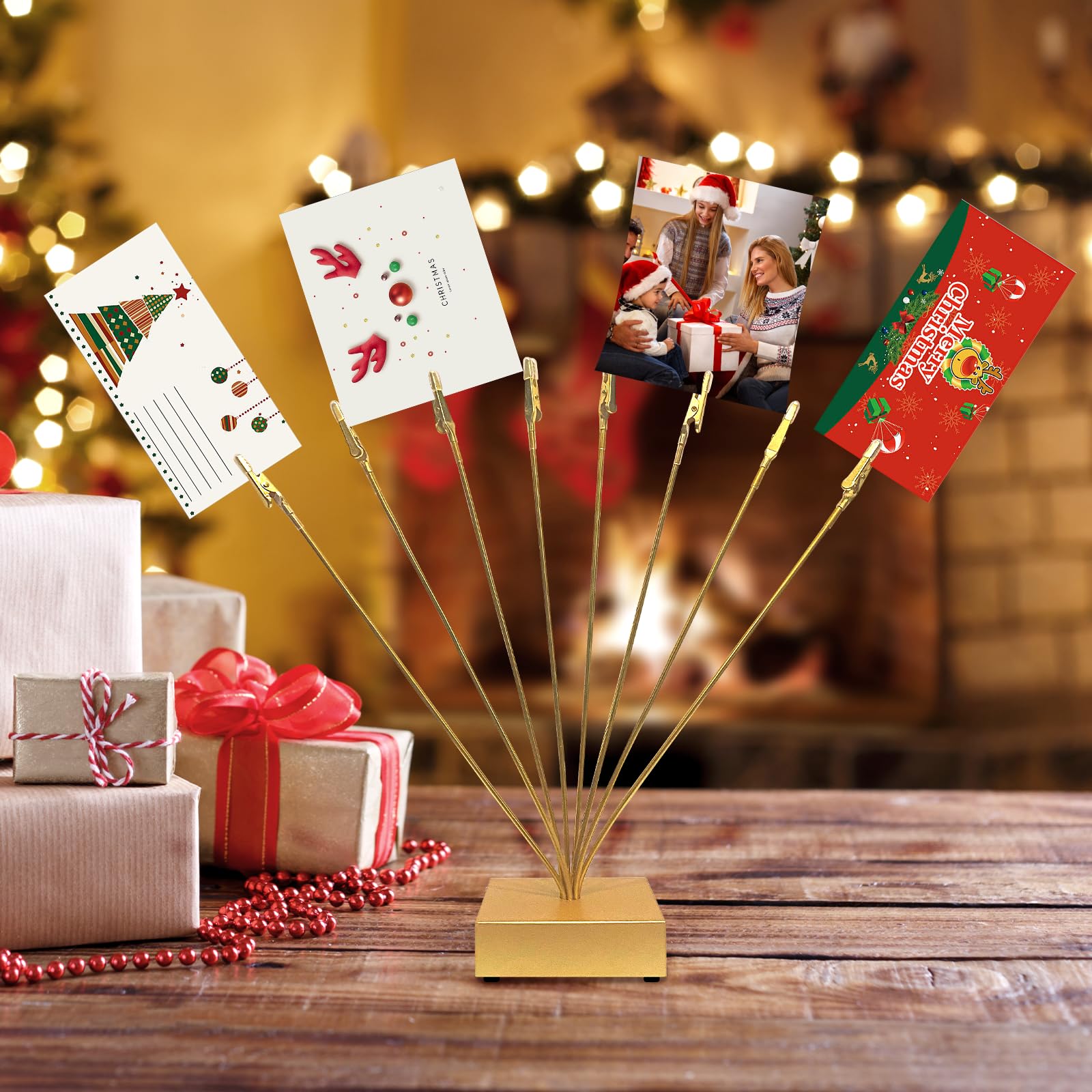 Gold Photo Tree Holder Clip Cube Base,8 - Branch Money Trees Gift Card Holder with Clips,Picture Holder Stand for Christmas Wedd